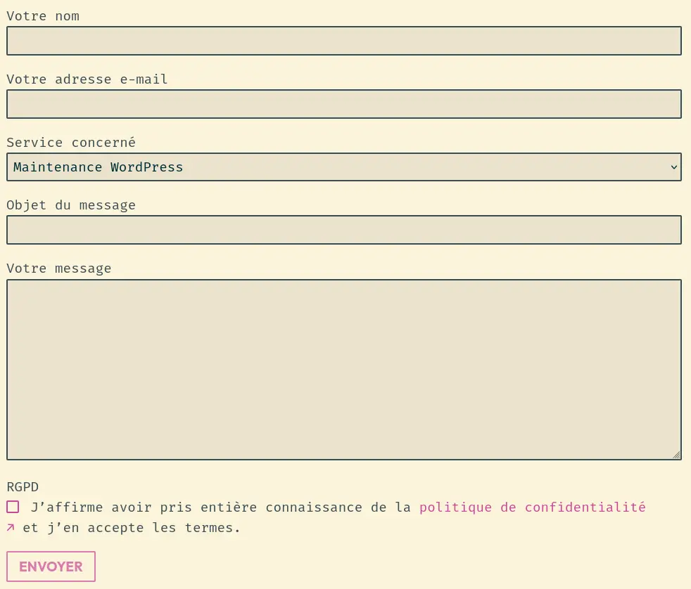 Formulaire de contact de Hold my WordPress