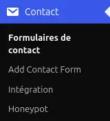 Menu "Formulaires de contact" de l'extension contact form 7