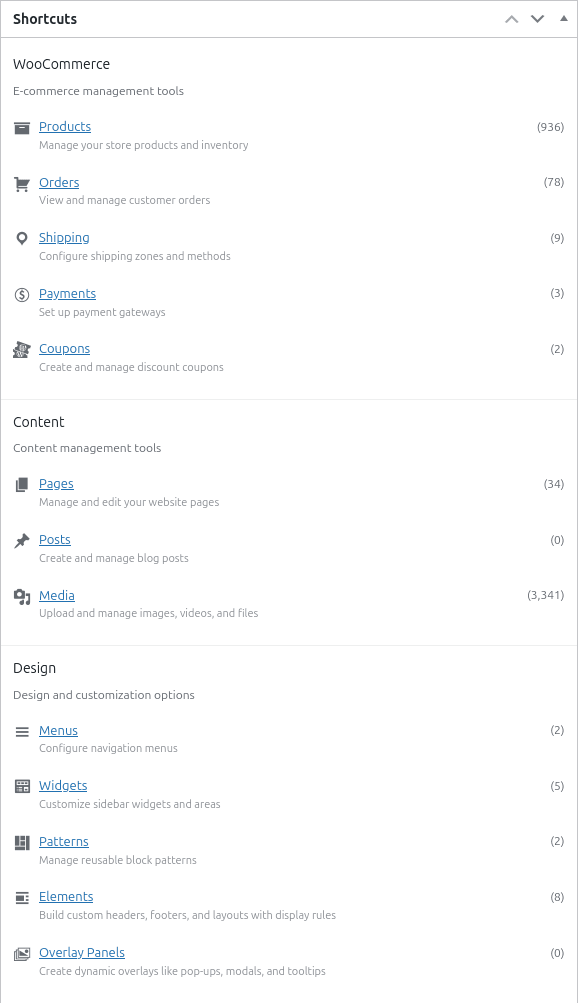 Screenshot of the “shortcuts” extension