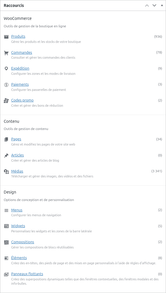 Capture d'écran de l'extension "raccourcis"