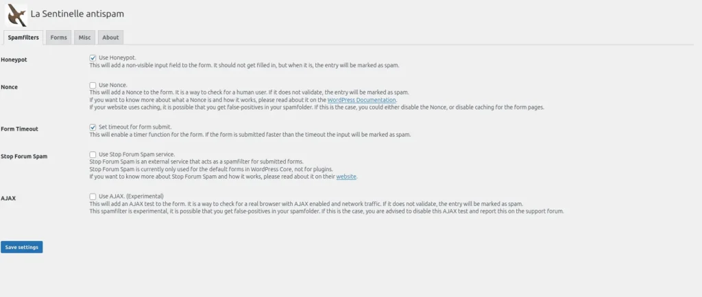 La sentinelle antispam settings min