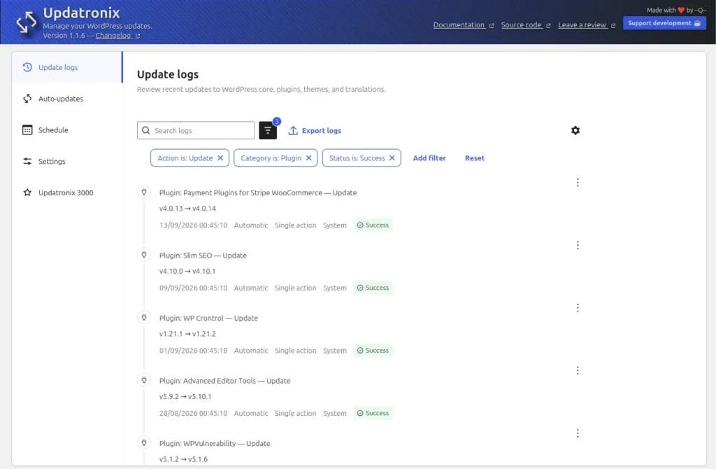 Update logs list with active filter tags